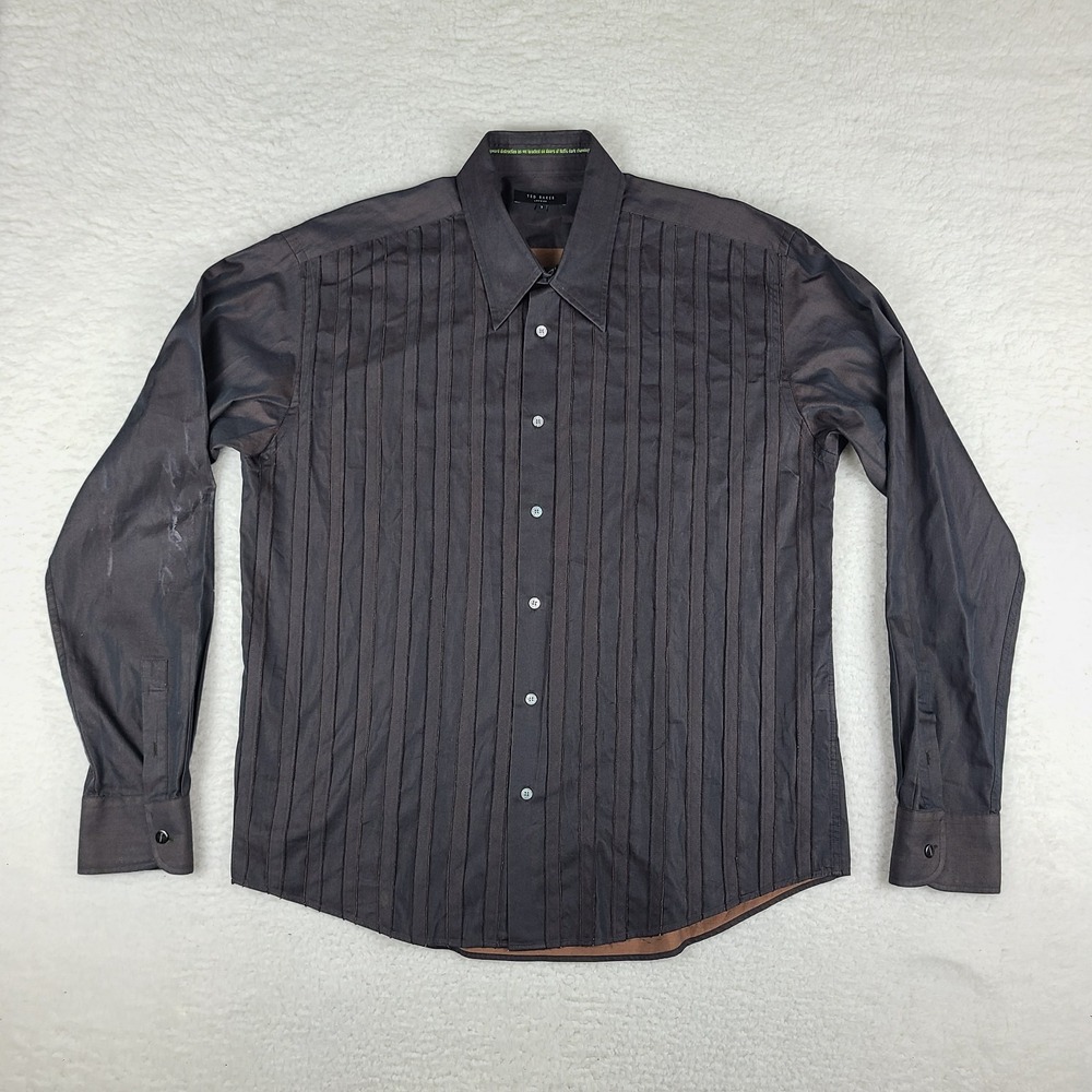 Ted Baker London Shirt Mens 7 Dark Brown Chambray Preppy Dress Button Up *